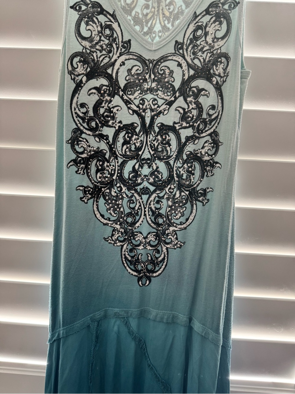Vocal Teal Ombre Embellished Handkerchief Dress - Picture 4 of 6